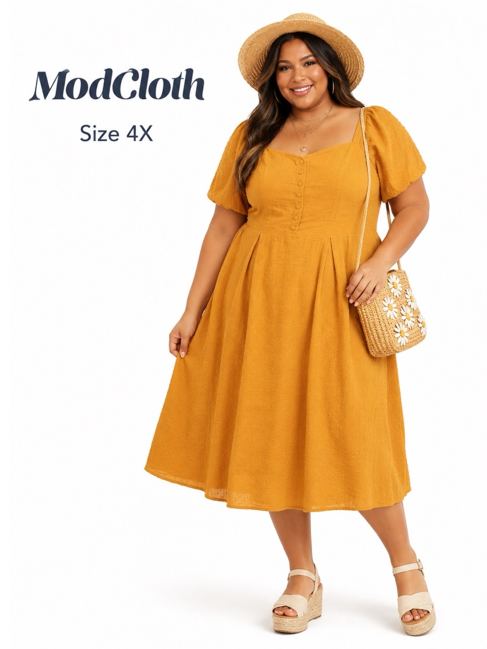MODCLOTH Mustard Clip Dot Midi Dress Size 4X New!